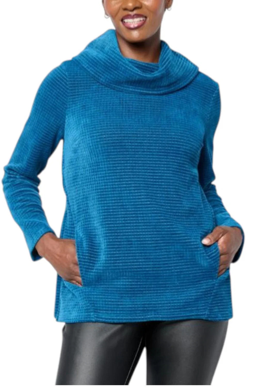 Nina Leonard Women's Cowl Neck Chenille Sweater Tunic Mallard - Regular